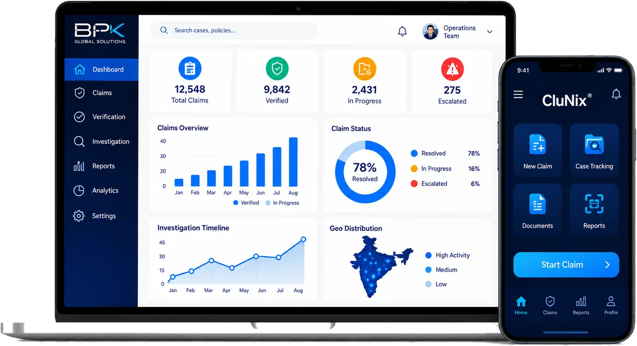 CluNix claims dashboard on laptop and mobile